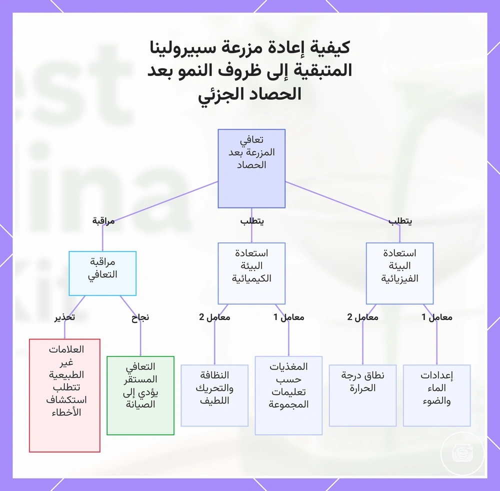 كيفية إعادة مزرعة سبيرولينا المتبقية إلى ظروف النمو بعد الحصاد الجزئي
