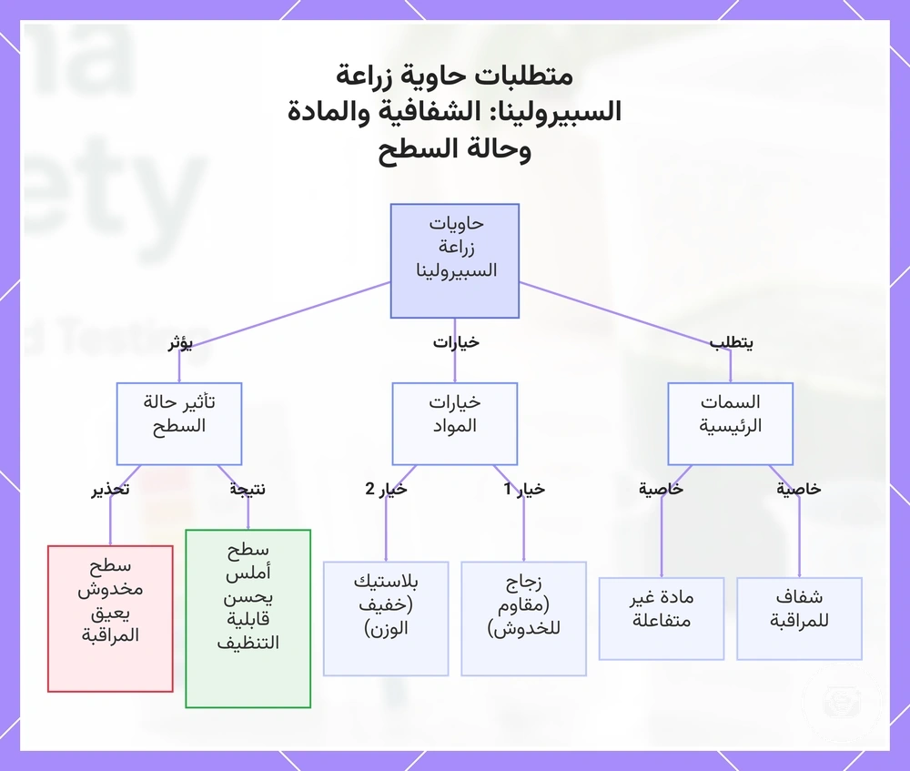 متطلبات حاوية زراعة السبيرولينا: الشفافية والمادة وحالة السطح