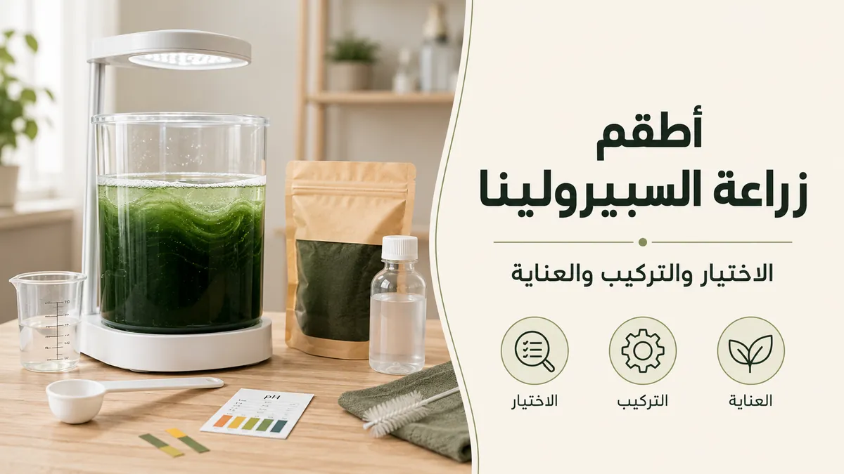 طقم منزلي لزراعة السبيرولينا مع وعاء للزراعة وإضاءة ومستلزمات أساسية