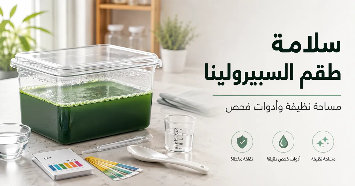 مساحة نظيفة لطقم زراعة السبيرولينا مع وعاء مغطى وأدوات فحص