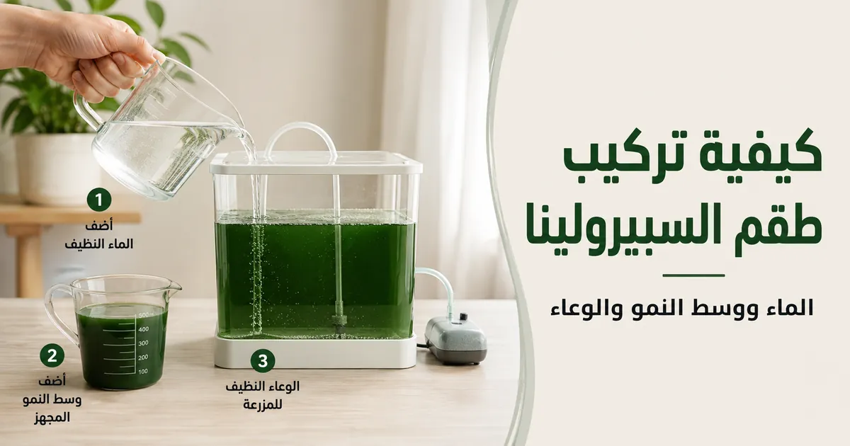 تركيب طقم زراعة السبيرولينا خطوة بخطوة باستخدام الماء ووسط النمو والوعاء