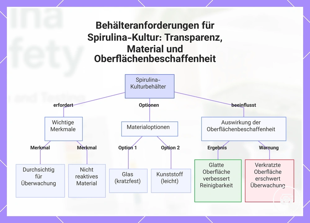 Behälteranforderungen für Spirulina-Kultur: Transparenz, Material und Oberflächenbeschaffenheit