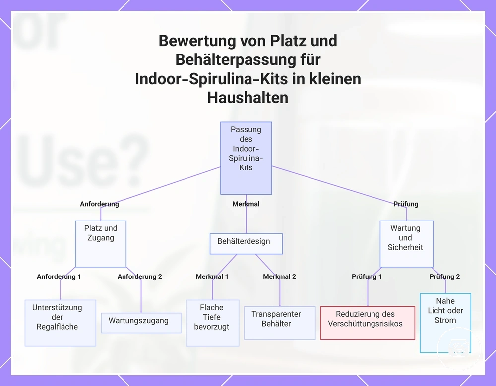 Bewertung von Platz und Behälterpassung für Indoor-Spirulina-Kits in kleinen Haushalten