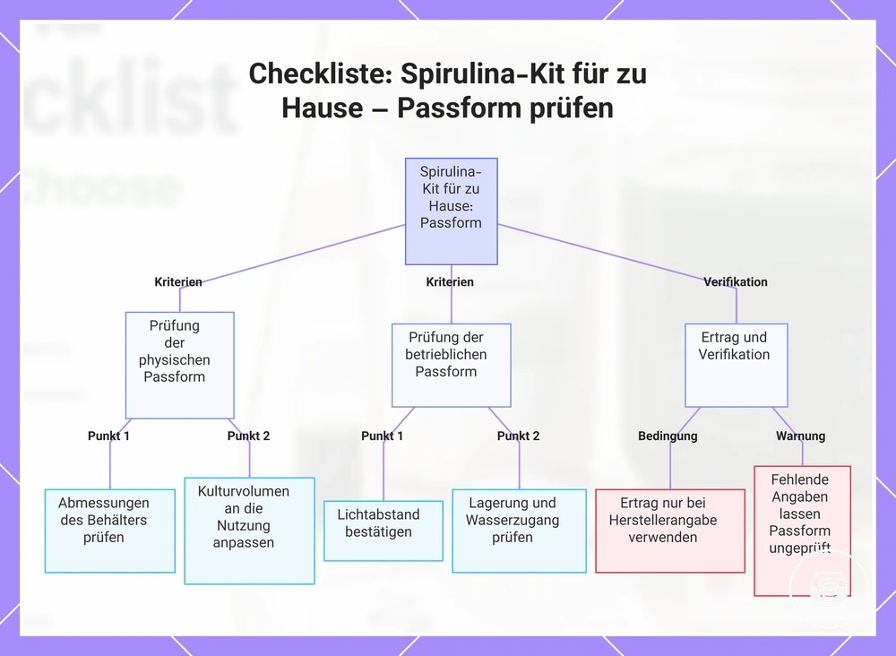 Checkliste: Spirulina-Kit für zu Hause – Passform prüfen