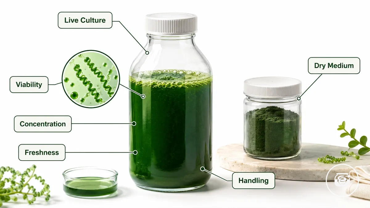 Lebende Spirulina-Kultur als biologisches Ausgangsmaterial in einem Spirulina-Anzuchtset für zu Hause