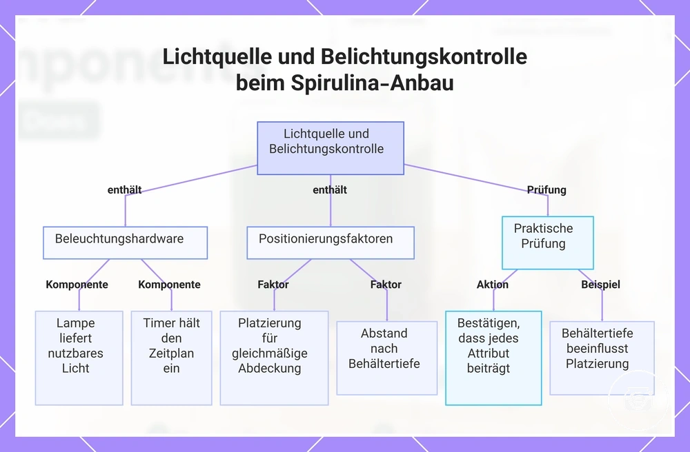 Lichtquelle und Belichtungskontrolle beim Spirulina-Anbau