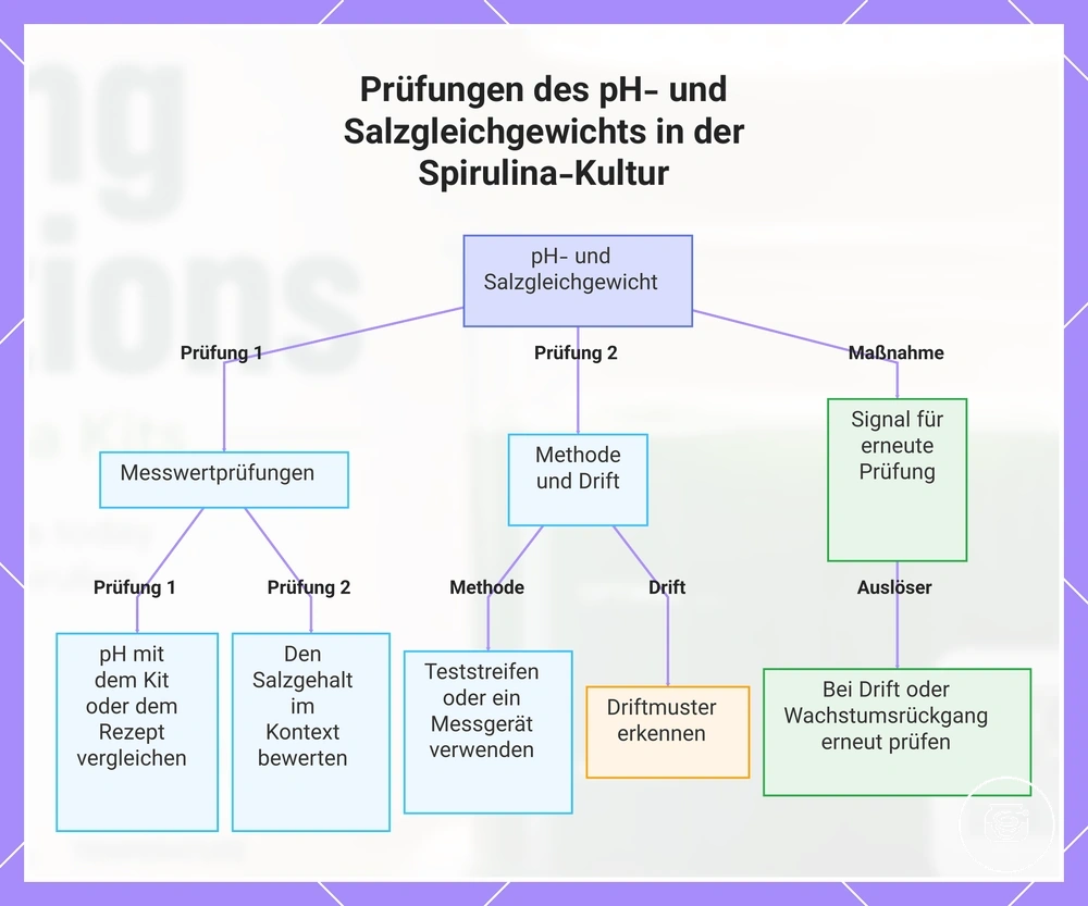 Prüfungen des pH- und Salzgleichgewichts in der Spirulina-Kultur
