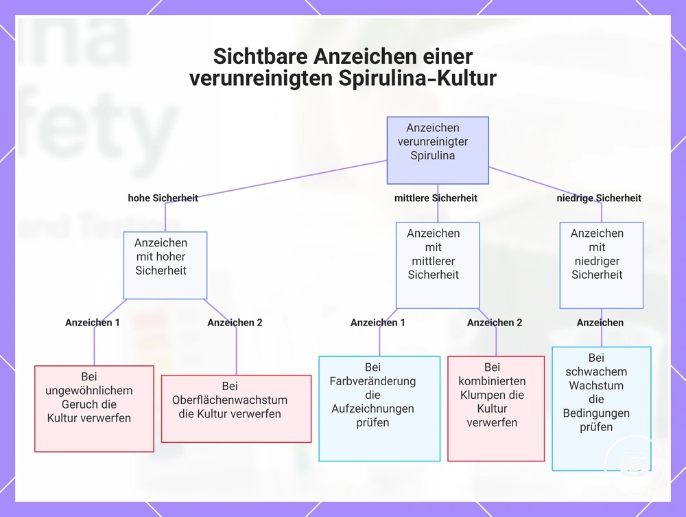 Sichtbare Anzeichen einer verunreinigten Spirulina-Kultur