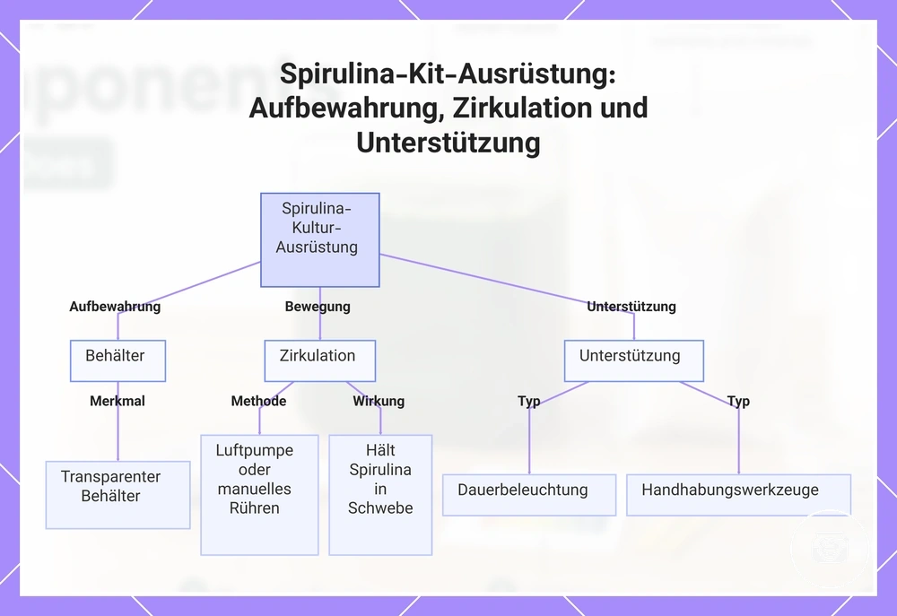 Spirulina-Kit-Ausrüstung: Aufbewahrung, Zirkulation und Unterstützung