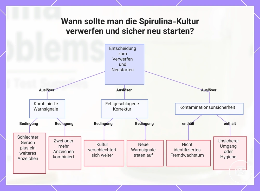Wann sollte man die Spirulina-Kultur verwerfen und sicher neu starten?