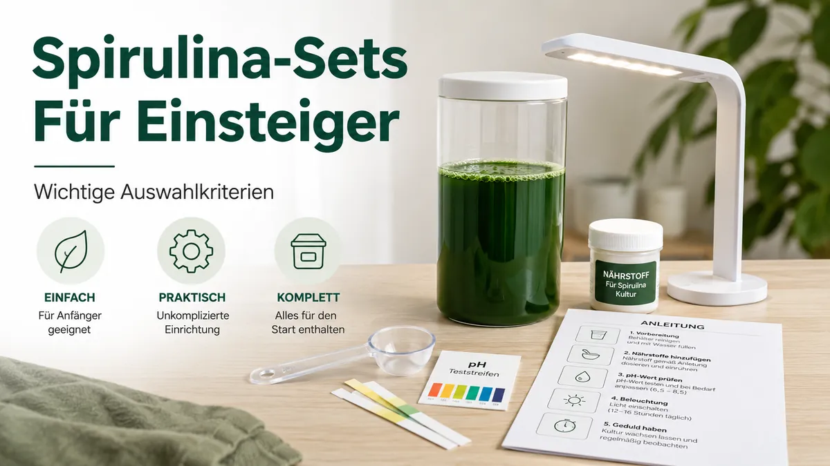 Einsteigerfreundliches Spirulina-Anzuchtset mit einfacher Anleitung und grundlegenden Startmaterialien