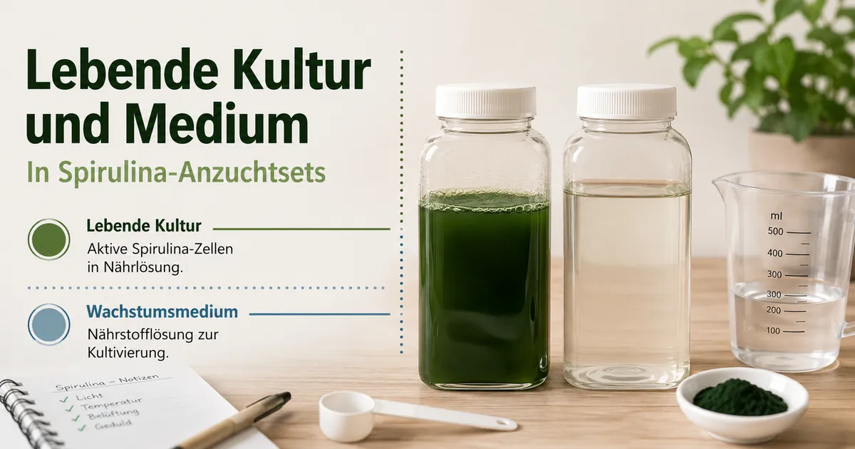 Lebende Spirulina-Kultur und vorbereitetes Nährmedium für ein Anzuchtset zu Hause