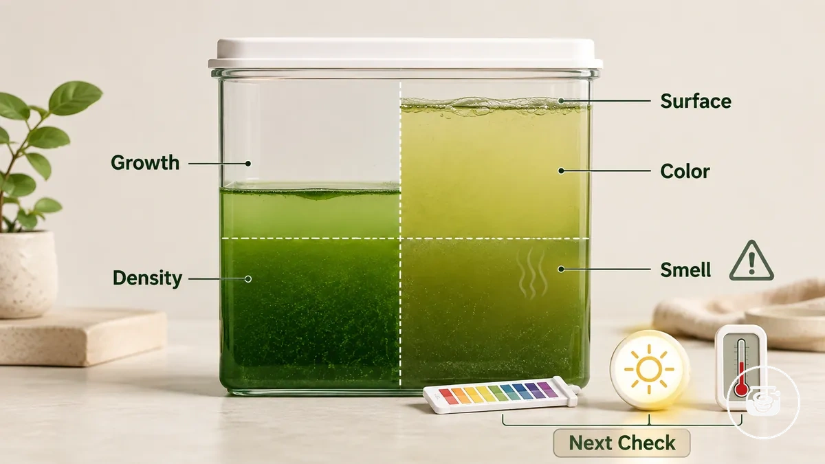 Visible spirulina culture symptoms grouped before choosing fixes