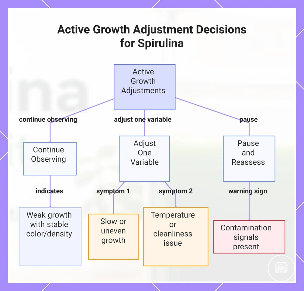 Active Growth Adjustment Decisions for Spirulina