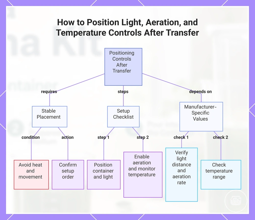 How to Position Light, Aeration, and Temperature Controls After Transfer