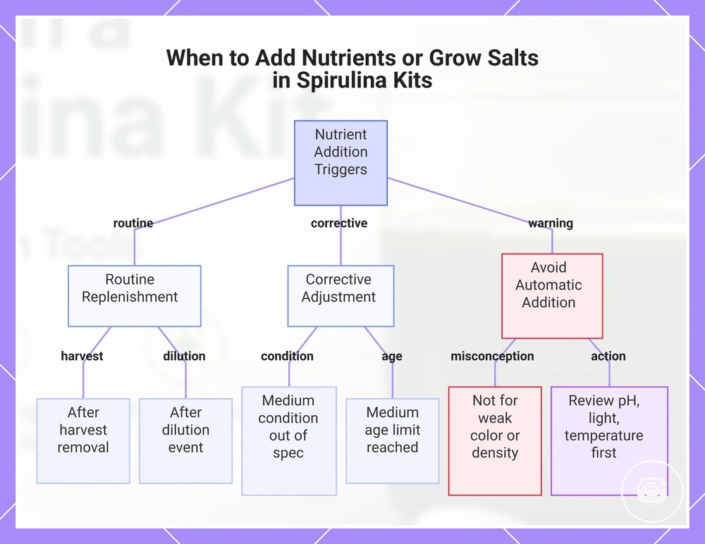 When to Add Nutrients or Grow Salts in Spirulina Kits