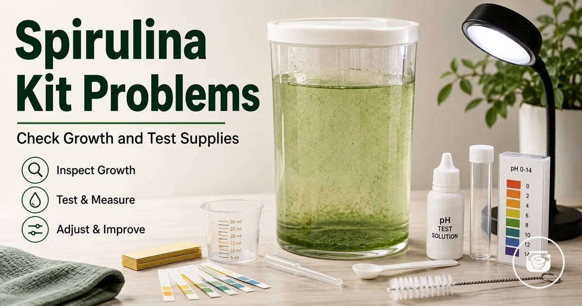 Troubleshooting a spirulina growing kit with weak culture growth and testing supplies