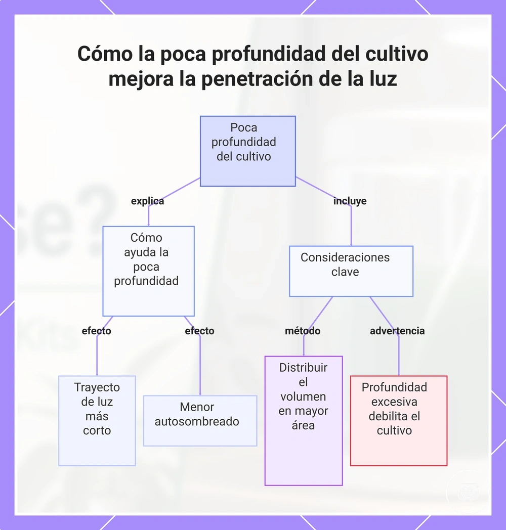 Cómo la poca profundidad del cultivo mejora la penetración de la luz
