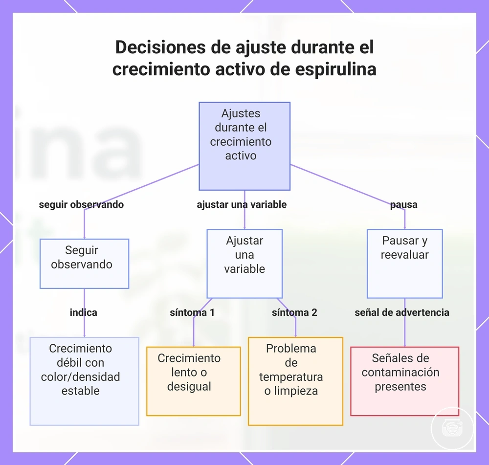 Decisiones de ajuste durante el crecimiento activo de espirulina