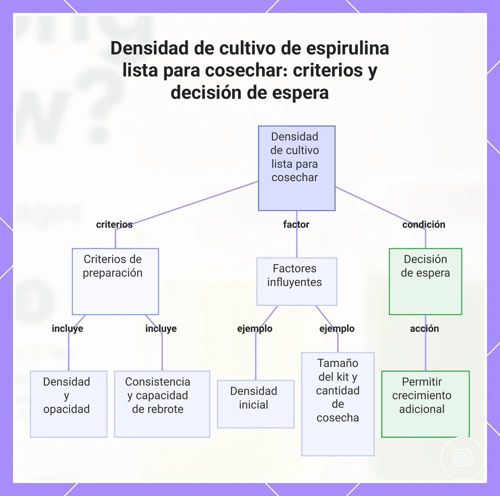Densidad de cultivo de espirulina lista para cosechar: criterios y decisión de espera