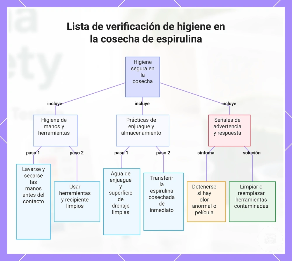 Lista de verificación de higiene en la cosecha de espirulina