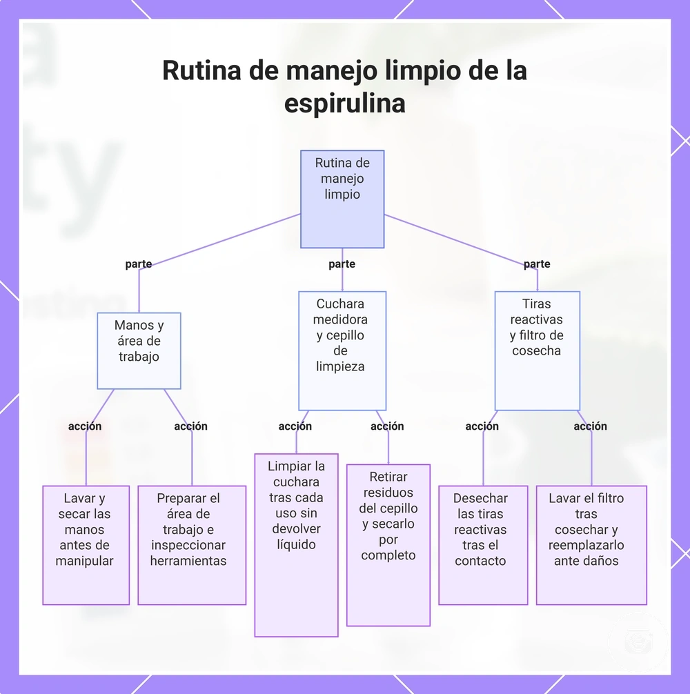Rutina de manejo limpio de la espirulina
