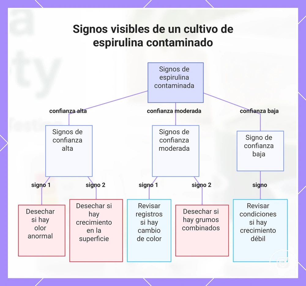 Signos visibles de un cultivo de espirulina contaminado