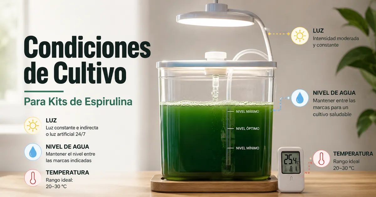 Kit de cultivo de espirulina en interior con control de luz, nivel de agua y temperatura