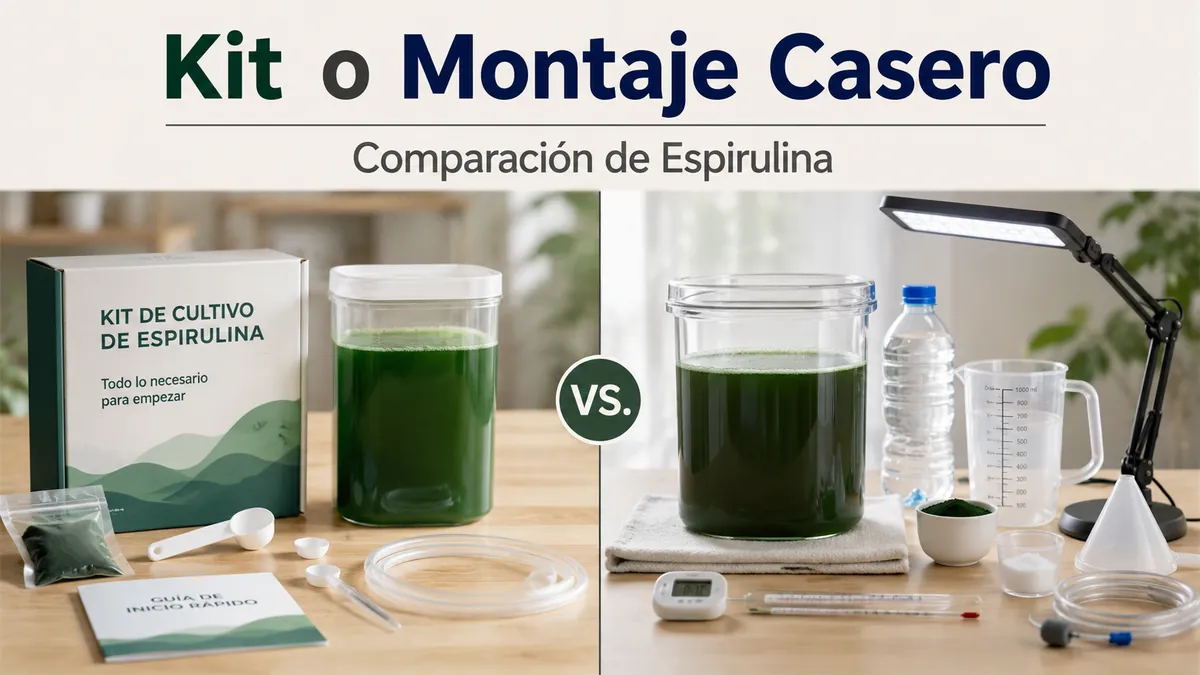 Comparación entre un kit comercial de cultivo de espirulina y un montaje casero