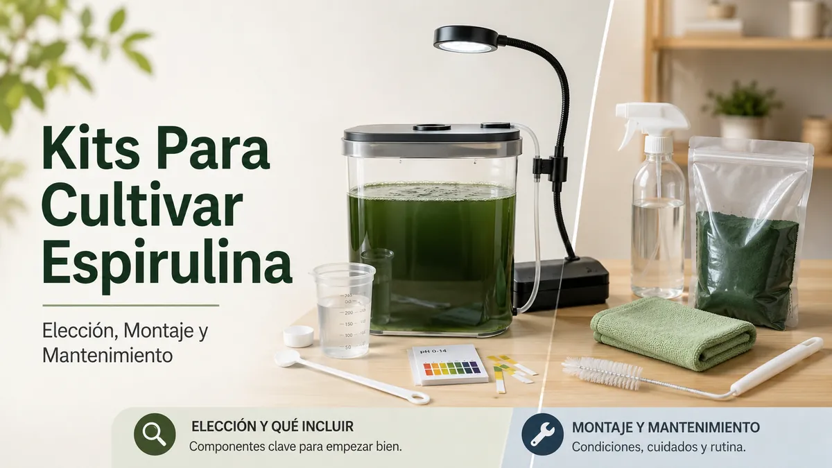 Kit doméstico para cultivar espirulina con recipiente de cultivo, luz y suministros básicos