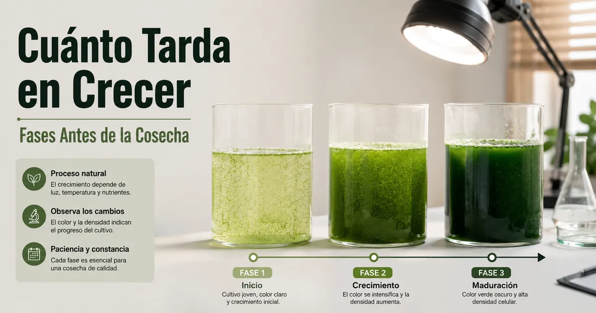 Cultivo de espirulina en distintas fases de crecimiento antes de la cosecha