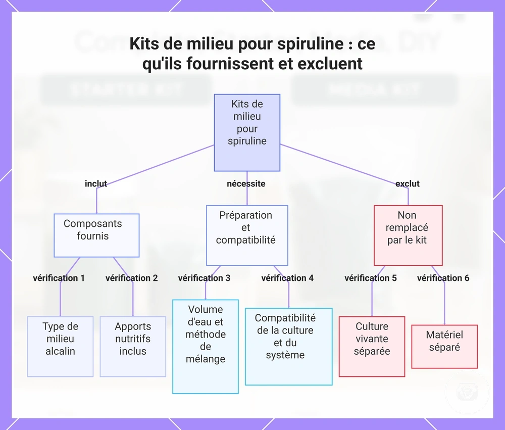 Kits de milieu pour spiruline : ce qu'ils fournissent et excluent