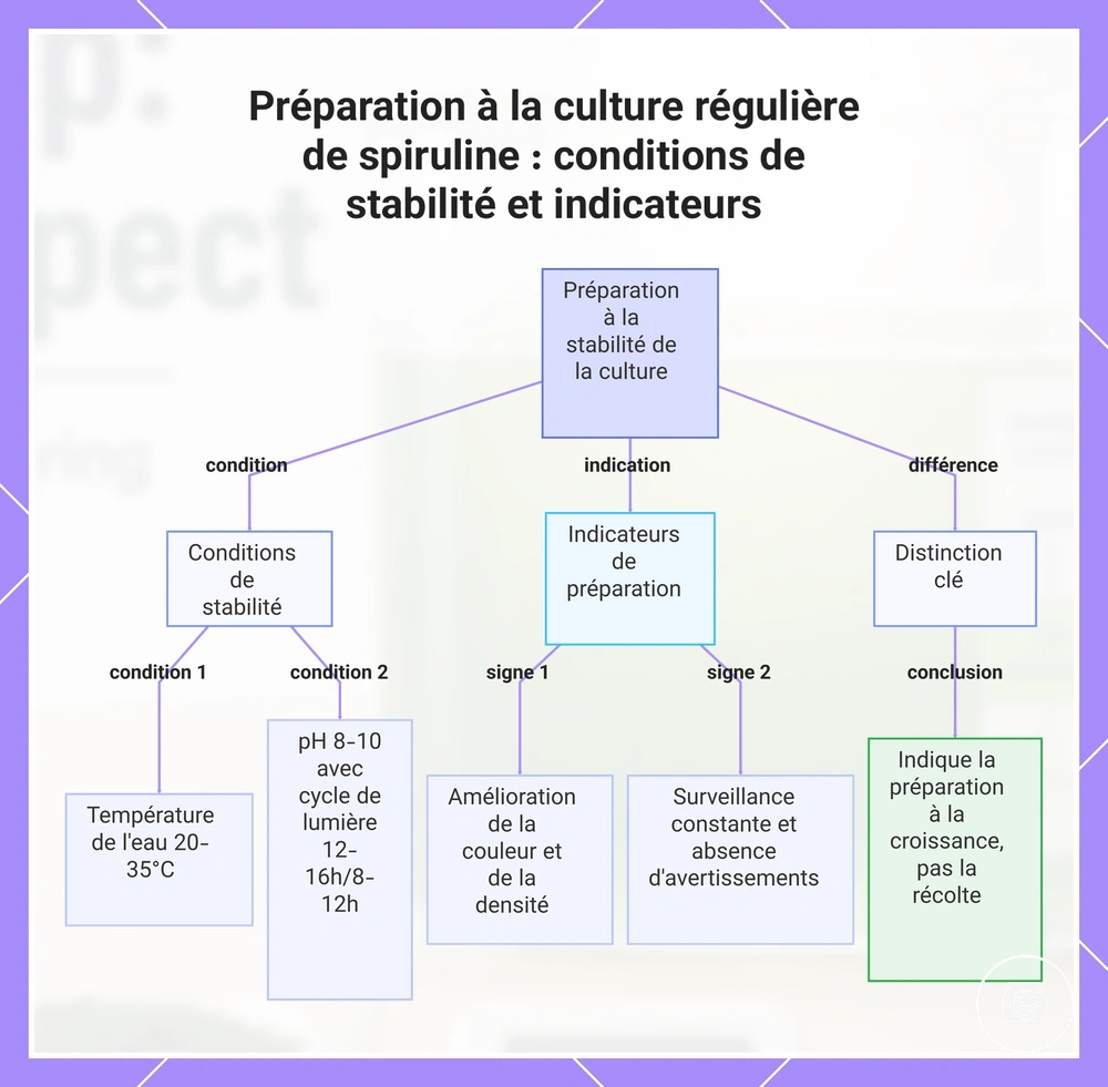 Préparation à la culture régulière de spiruline : conditions de stabilité et indicateurs