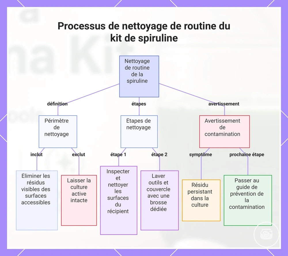 Processus de nettoyage de routine du kit de spiruline