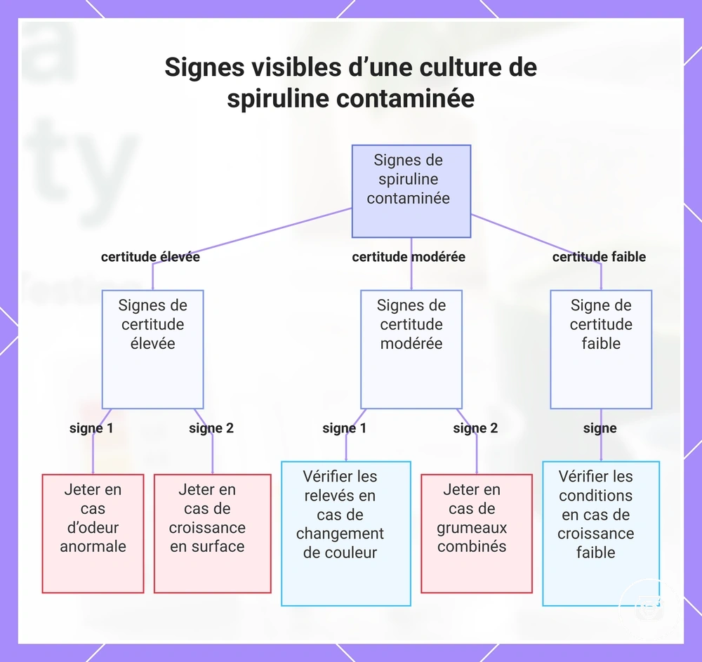 Signes visibles d’une culture de spiruline contaminée