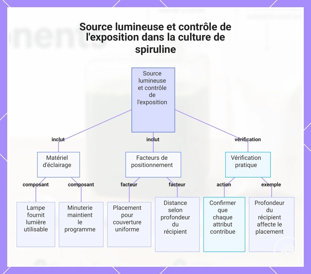 Source lumineuse et contrôle de l'exposition dans la culture de spiruline