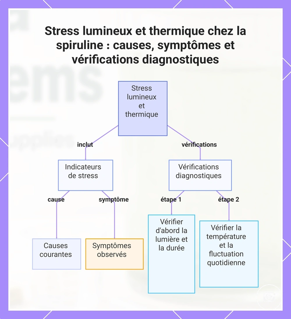 Stress lumineux et thermique chez la spiruline : causes, symptômes et vérifications diagnostiques