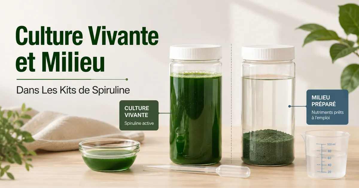 Culture vivante de spiruline et milieu de culture préparés pour un kit à domicile