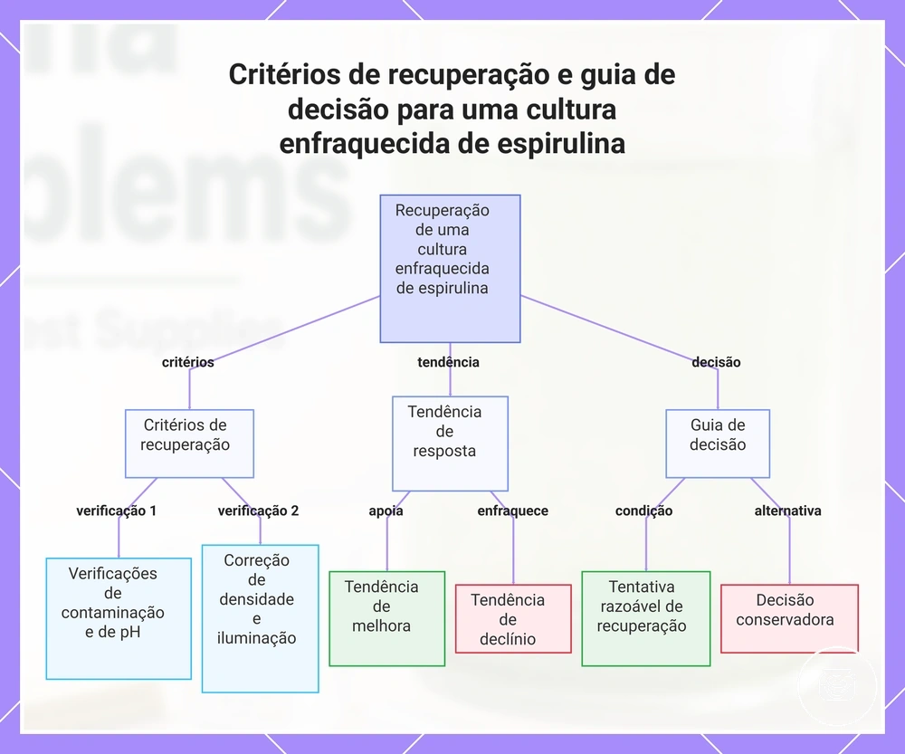 Critérios de recuperação e guia de decisão para uma cultura enfraquecida de espirulina