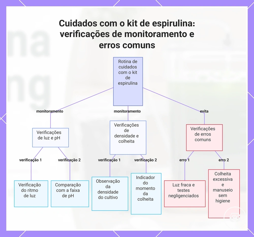 Cuidados com o kit de espirulina: verificações de monitoramento e erros comuns