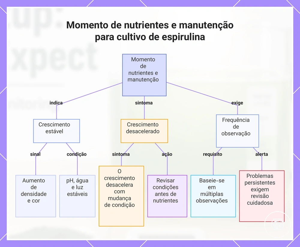 Momento de nutrientes e manutenção para cultivo de espirulina