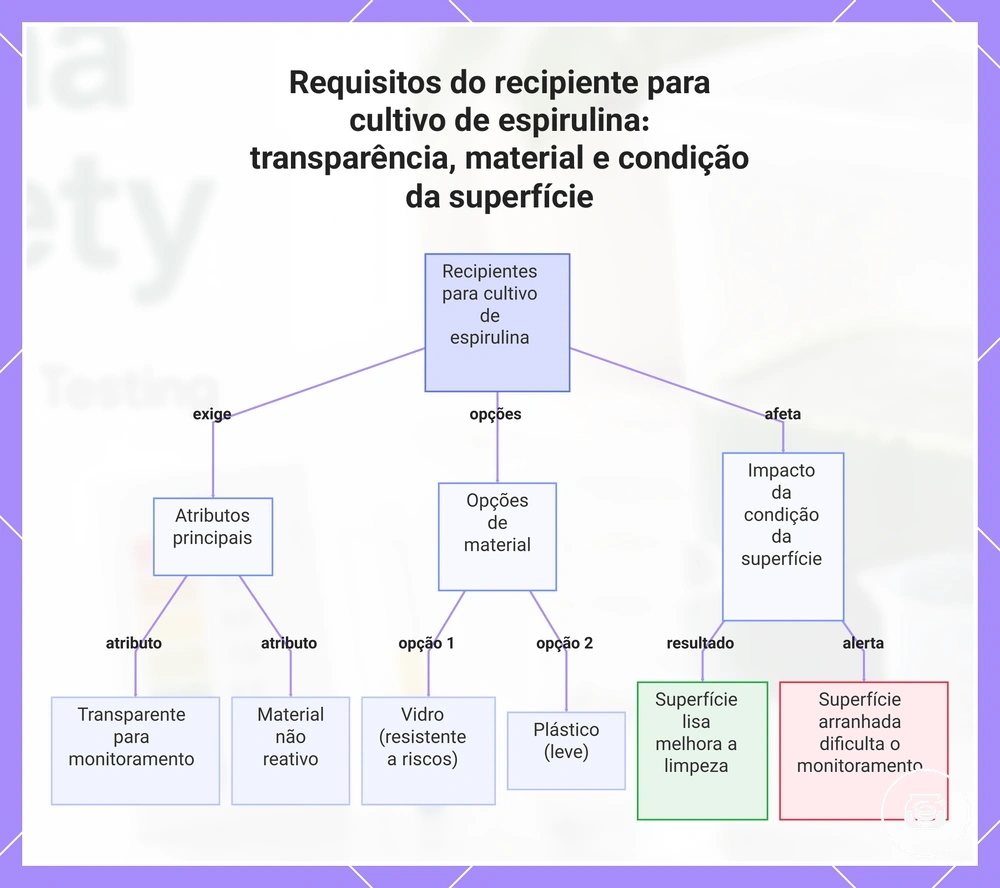 Requisitos do recipiente para cultivo de espirulina: transparência, material e condição da superfície