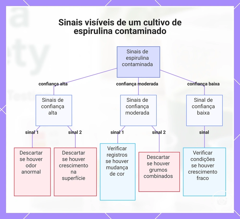 Sinais visíveis de um cultivo de espirulina contaminado