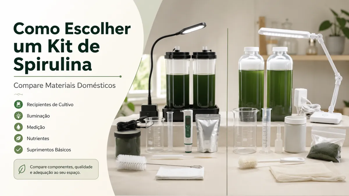 Comparação de materiais para escolher um kit doméstico de cultivo de spirulina
