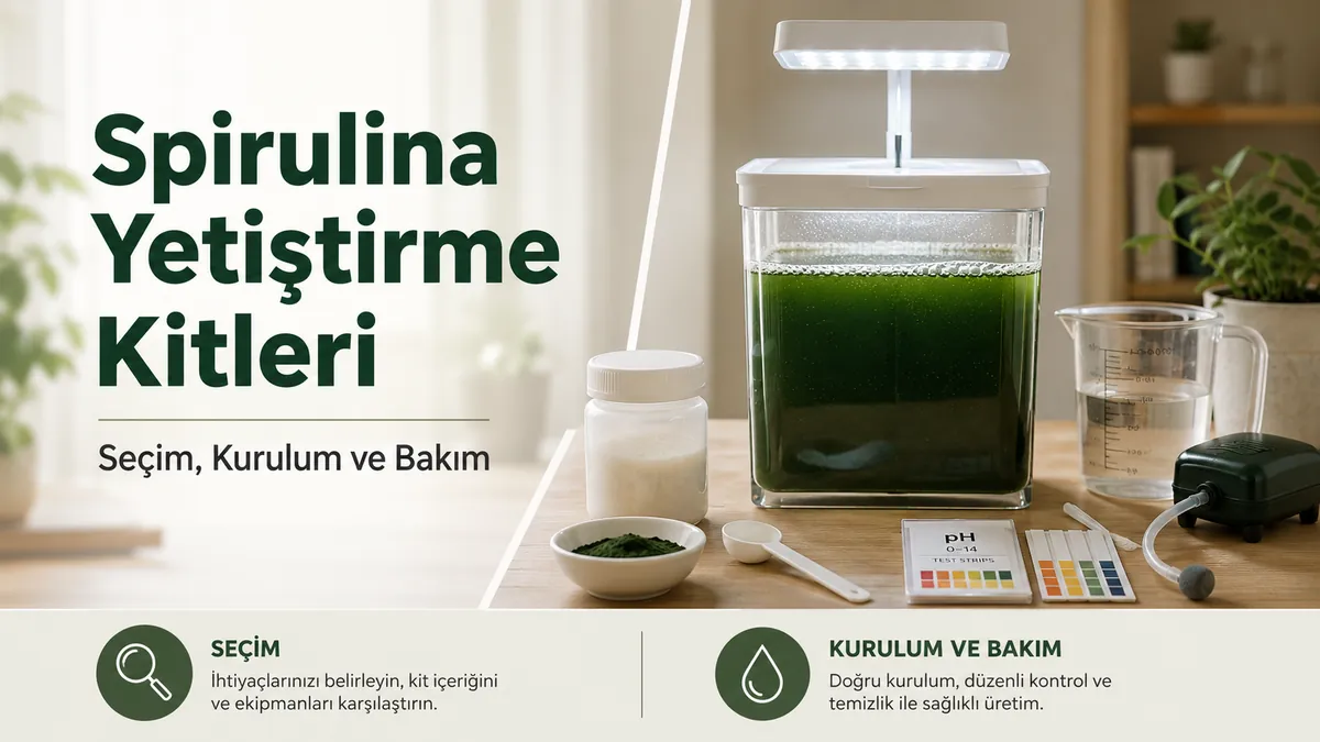 Kültür kabı, ışık ve temel yetiştirme malzemeleriyle ev tipi spirulina yetiştirme kiti kurulumu