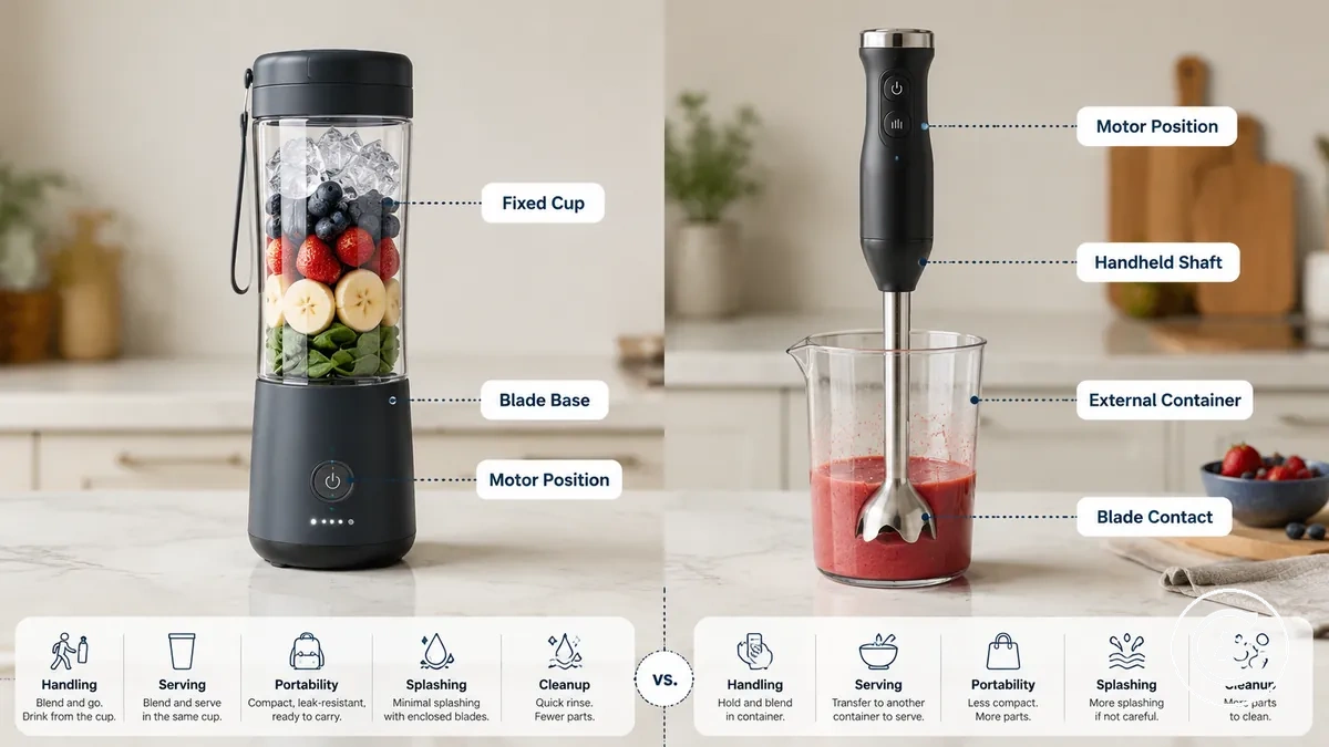 Core design differences between a cordless personal blender and a cordless hand blender