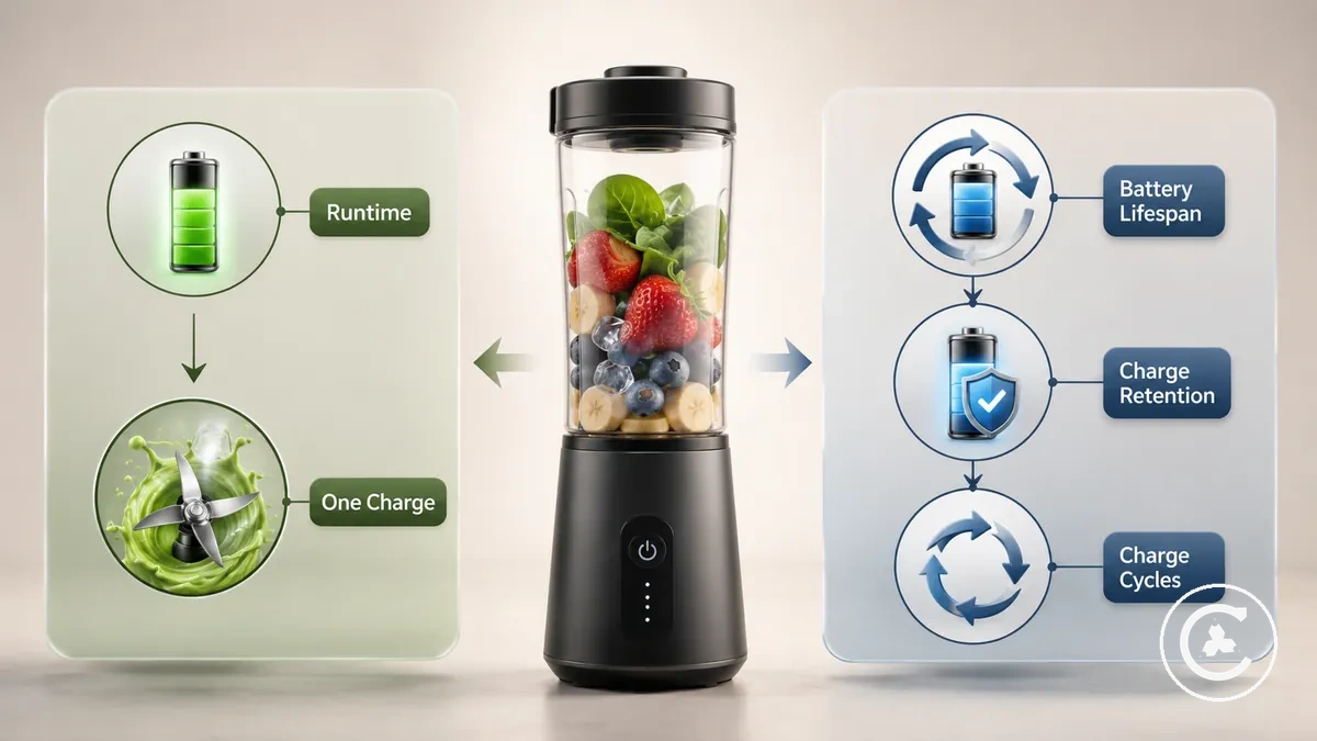Comparison of single-charge runtime and long-term battery lifespan for a cordless blender