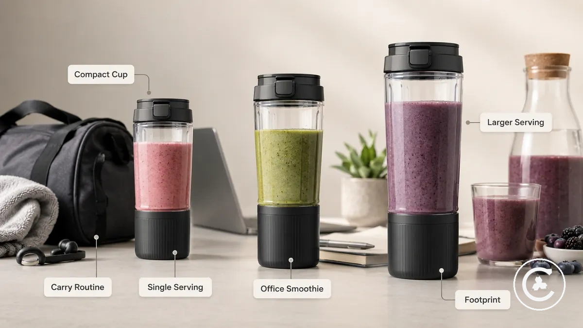 Cordless blender cup sizes compared by serving routine and portable use