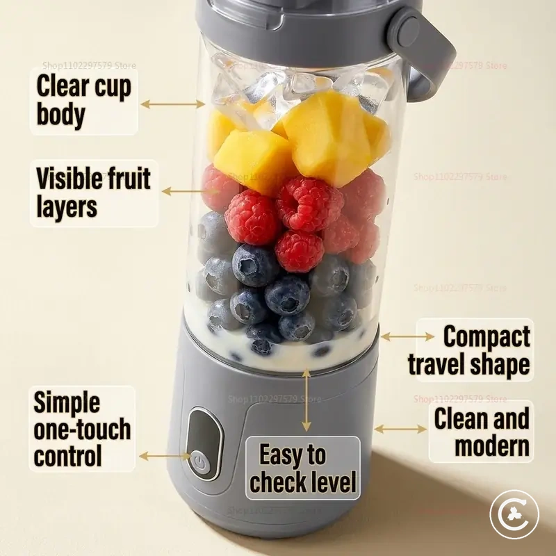 Vaso exprimidor portátil de 600ML con varias cuchillas para smoothies y batidos