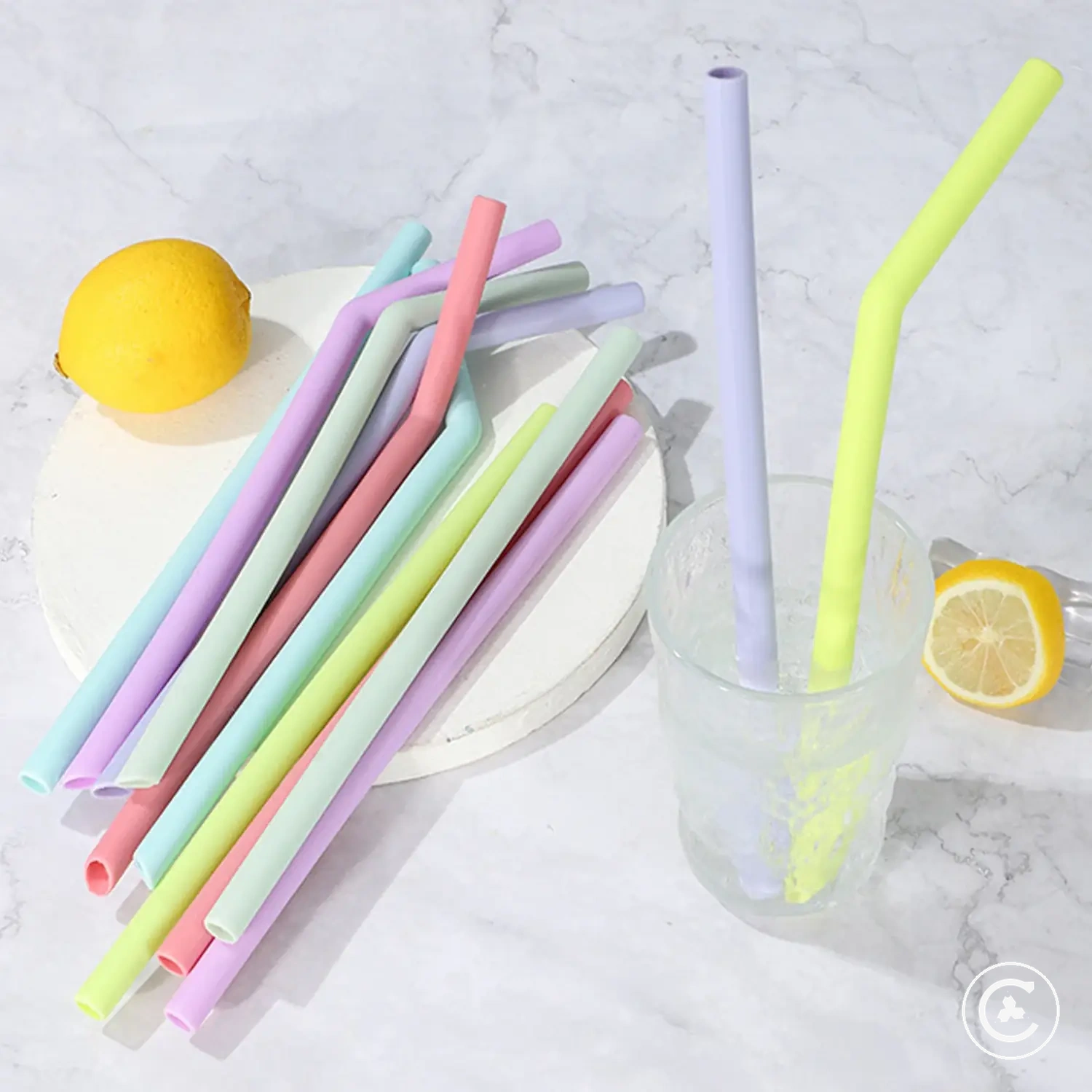 Set de pajitas de silicona reutilizables con cepillos de limpieza para bebidas y smoothies